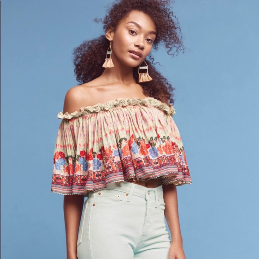 Anthropologie off shoulder embroidered top size S